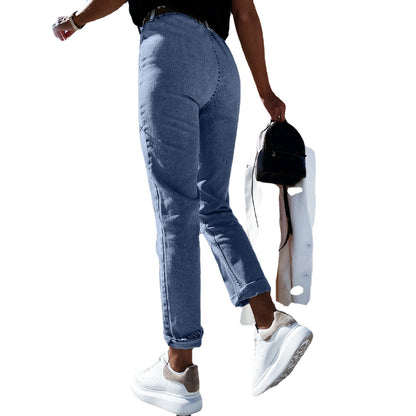 Casual High-waisted Water-washed Jeans With Small Feet