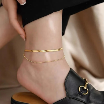 Simple Snake Bones Chain Double-circle Anklet Niche Round Beads Chain Like Flat Snake