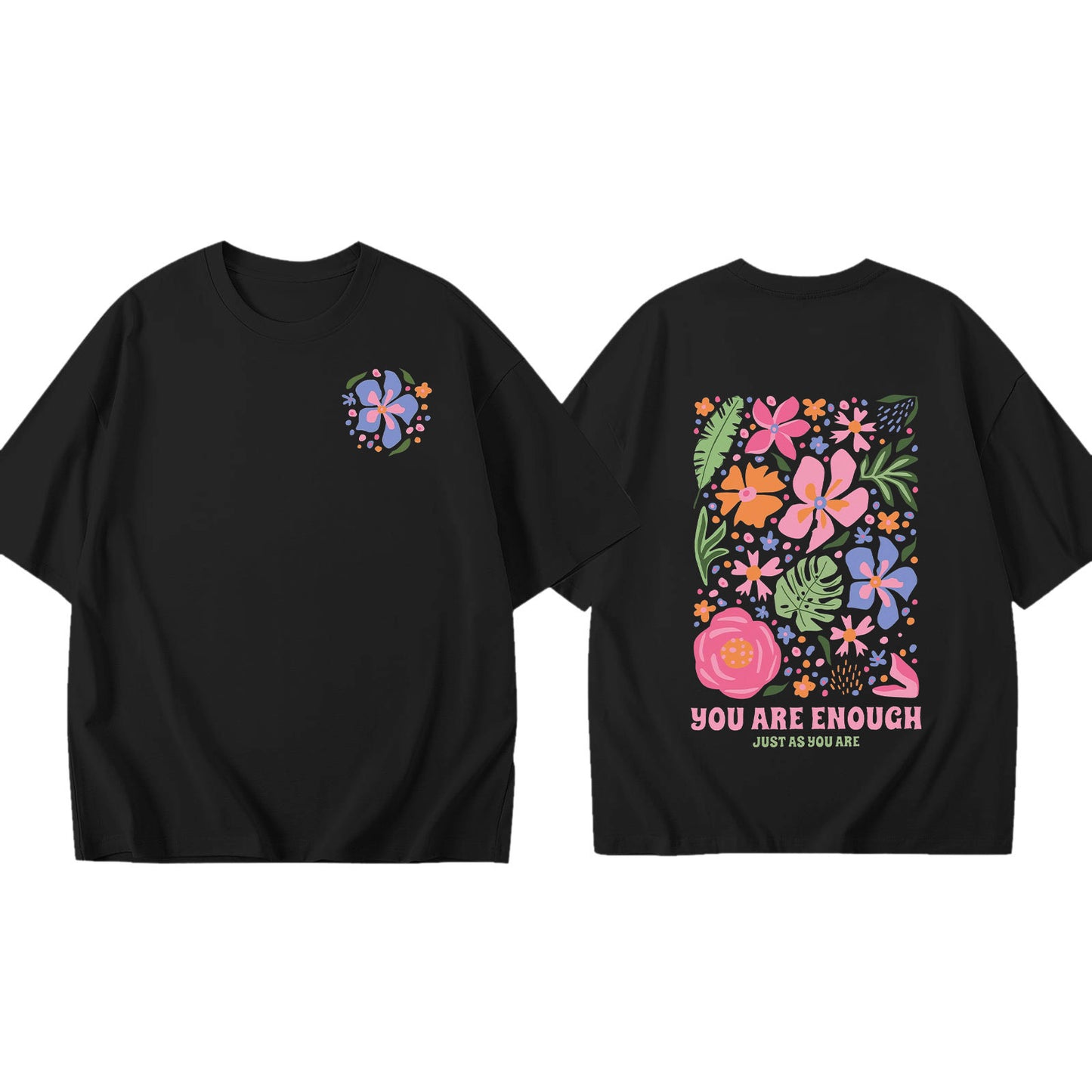 Lady's Flower Printed Colored Cotton OversizeT T-shirt