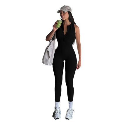 Fashion Sports Women's Solid Color Yoga Tight Sleeveless Jumpsuit