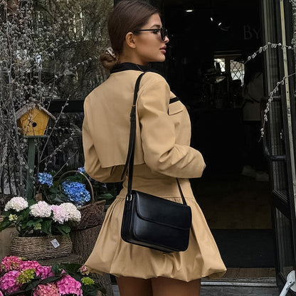 Autumn Commuter Professional Bud Skirt Suit Fashion Colorblock Coat Short Skirt Two-piece Set