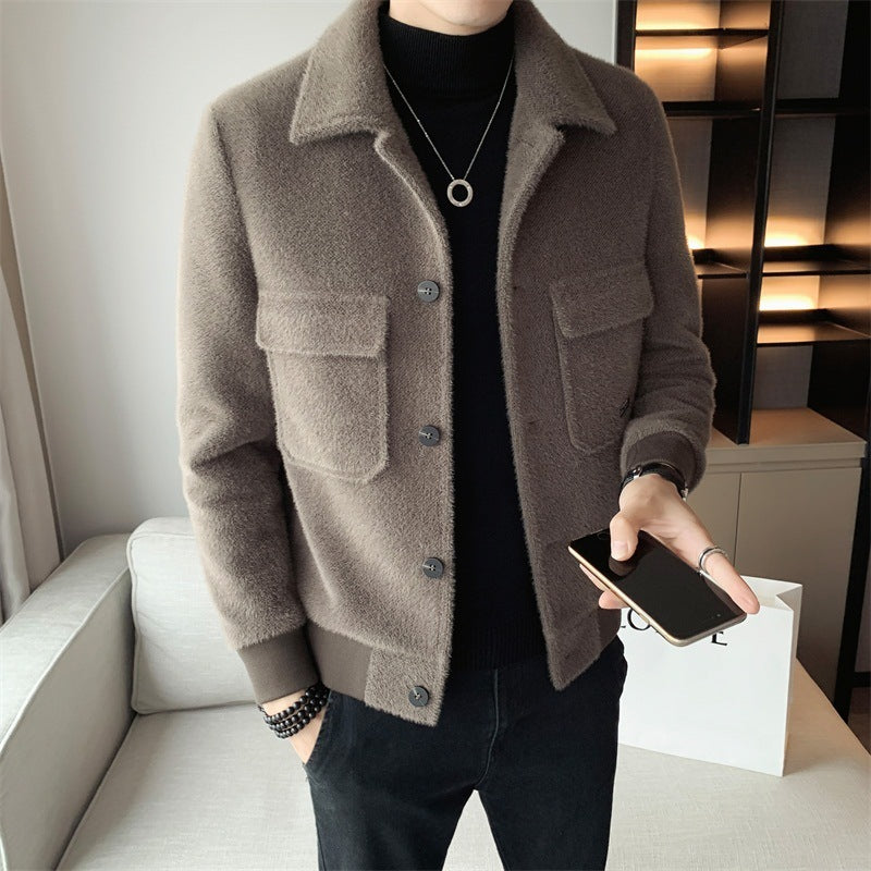 Golden Mink Velvet Lapel Fur Coat