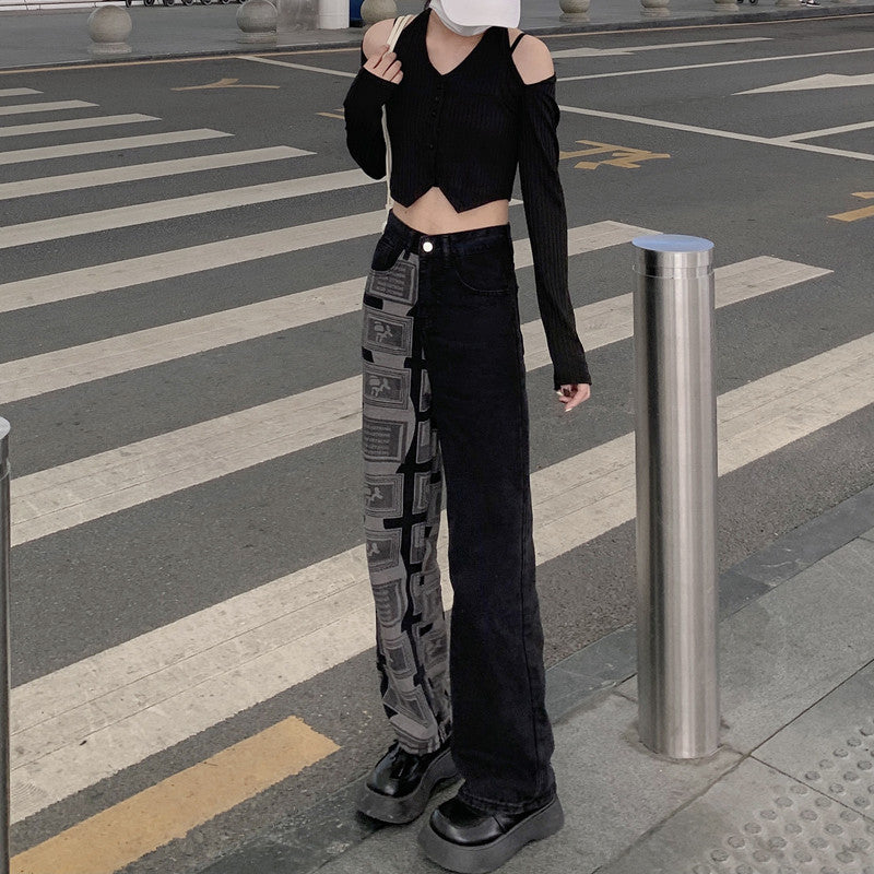 Vibe Style Retro Patchwork Straight Wide-leg Pants