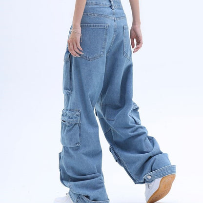 High Street Multi-pocket Washed Baggy Jeans