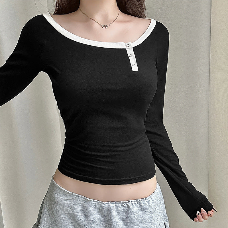 Women's Long-sleeved Shirt Autumn Slim Fit Slimming Neckline Small