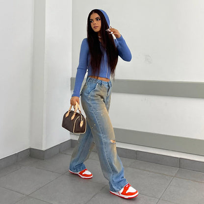 Loose Straight Fashion Street Denim Trousers