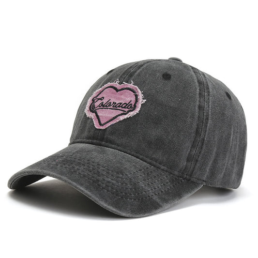 Heart Embroidered Couple Baseball Hat Retro Washed