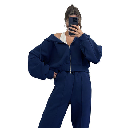 Hooded Cardigan Sweaters Women's Clothing Two-piece Fashion Casual Sweatpants Suit