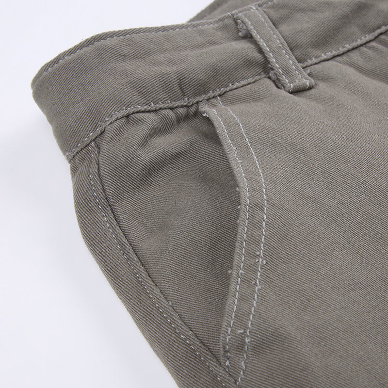 Multi-pocket Gray Straight Loose Jeans Look Slim