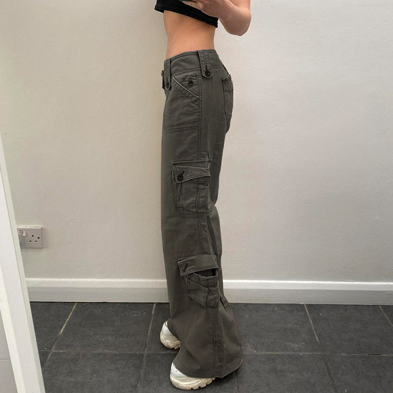 Double-breasted Buttoned Trendy Artificial Wear Multi-pocket Denim Casual Pants