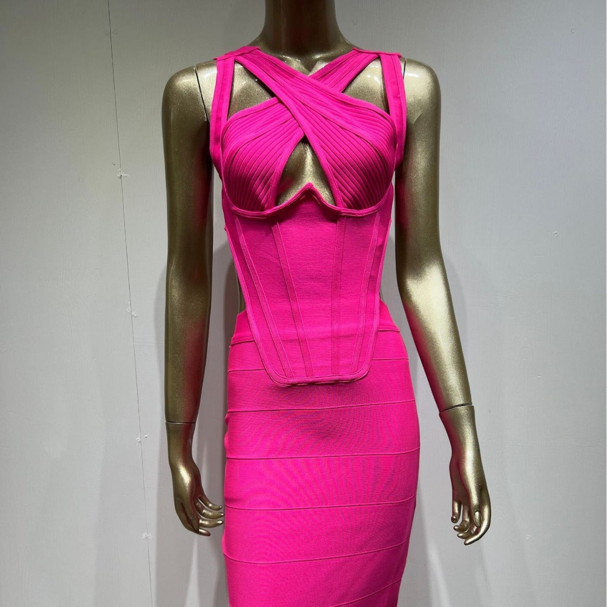 Female Bandage Hollow Out Cinched Waist Slim-fit Dress