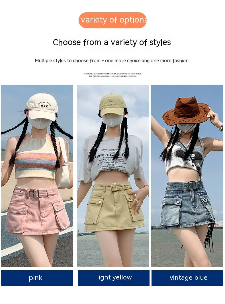 Denim Short Culotte Women's Summer Thin Fashion Hot Girl Slimming Loose High Waist Straight Cargo Pants