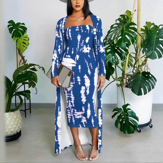 Printed Tube Top Dress Jacket Casual Suit