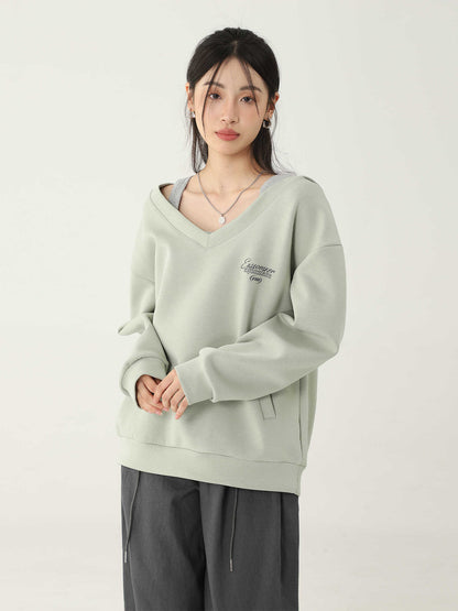 Women's V-neck Hoodie Solid Color Casual Long Sleeves Hoodie