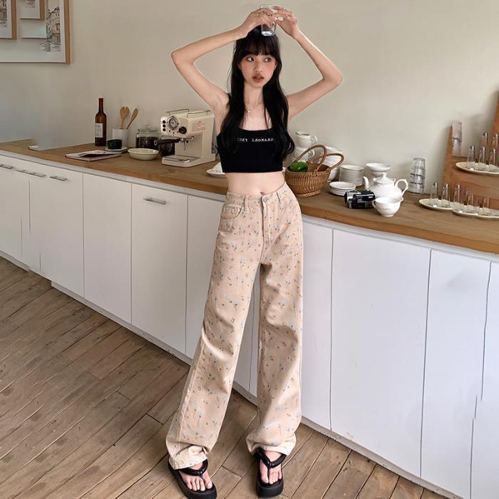 Retro Loose Wide-leg Pants Straight Jeans For Women