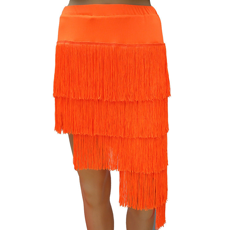 Color Irregular Fringe Skirt