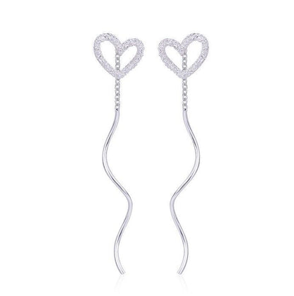 Sterling Silver Hollow Heart Wavy Ear Threads Female Niche Design