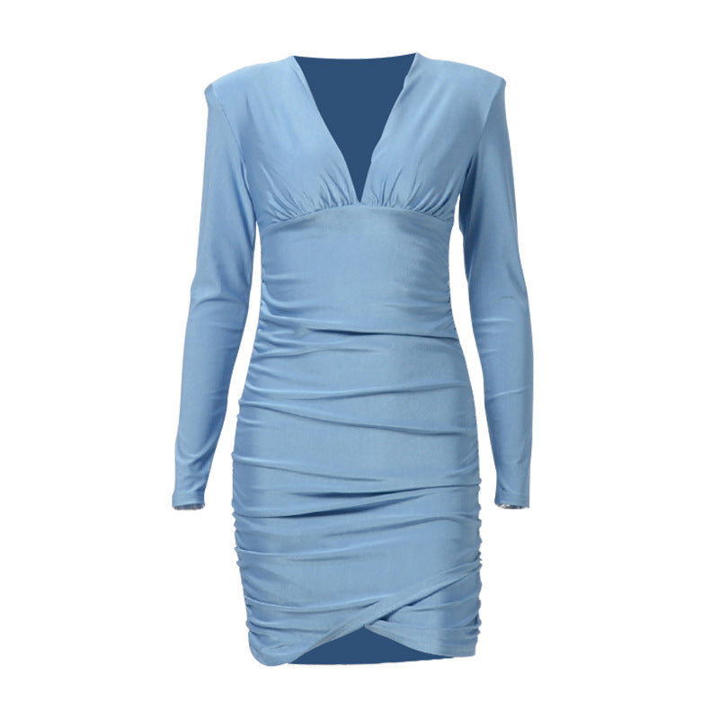 Slim Pleated Long-sleeved Dress Female