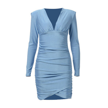 Slim Pleated Long-sleeved Dress Female