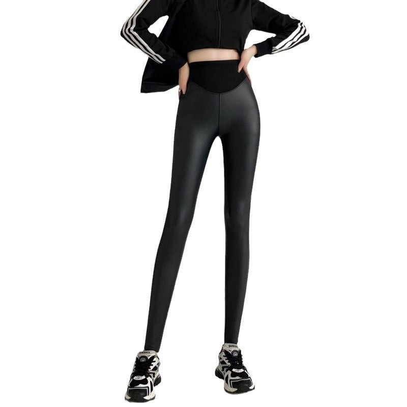 New Autumn And Winter Stretch Tight Leather Pants Pu Matte Thin Velvet Weight Loss Pants Leggings