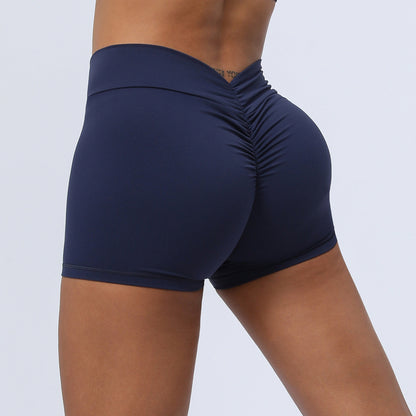 V-shaped Pleated Hip Lifting Sport Fitness Tight Shorts