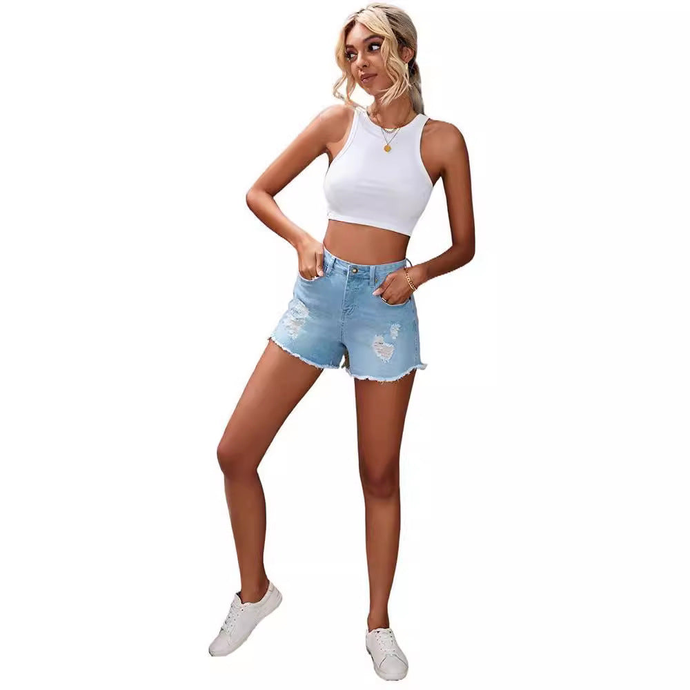 Fashion Wash High Waist Jeans Women's Summer New Slim Wear Casual Short Shorts