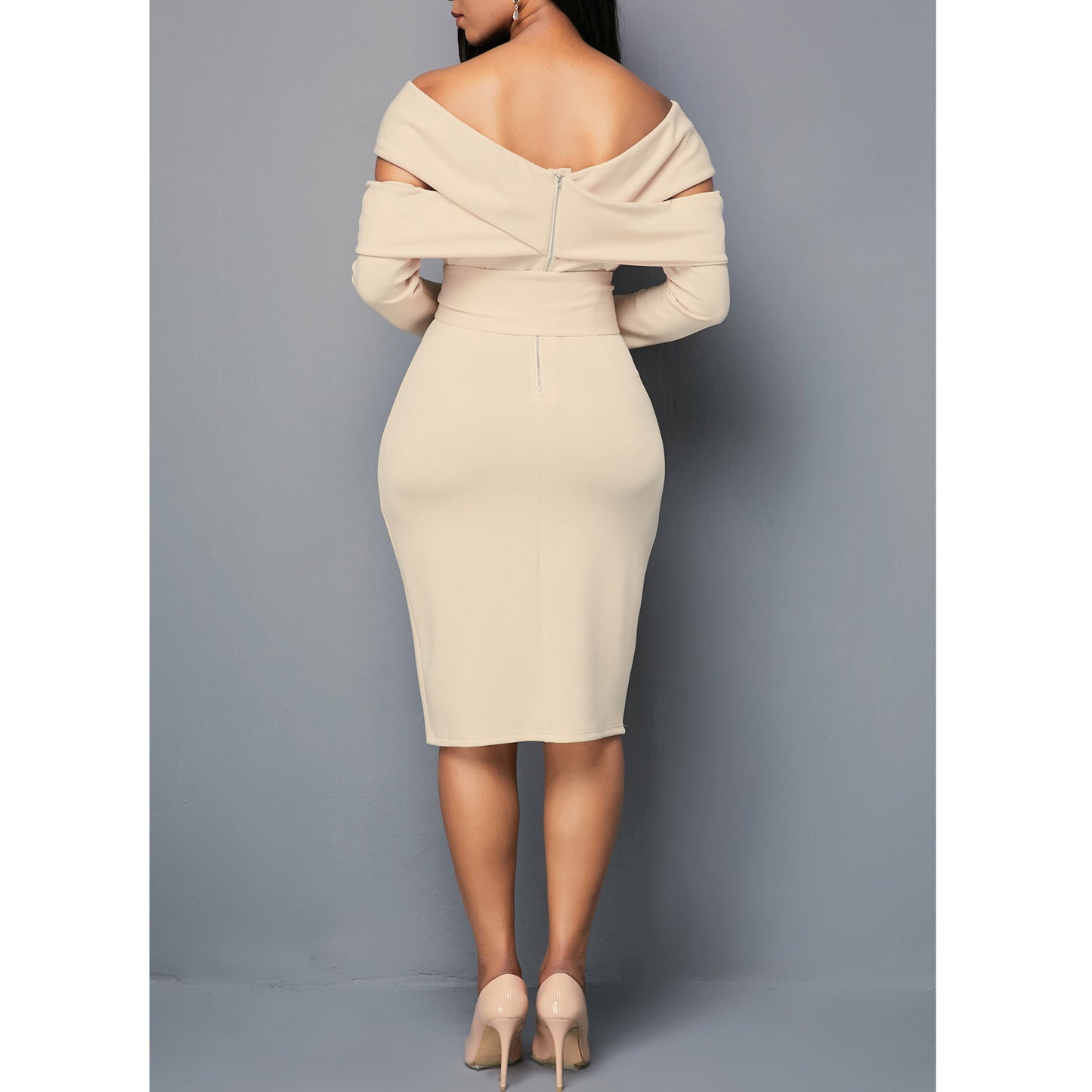 Slim Fit One-Line Neck Long Sleeve Dress