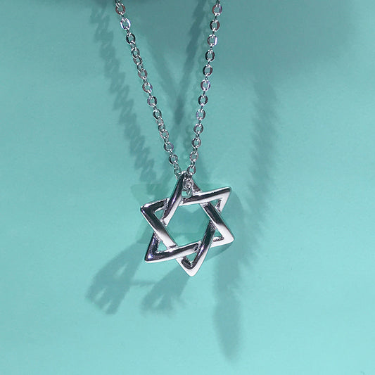 S925 Sterling Silver Hollow Hexagram Necklace Simple Scenery Surface