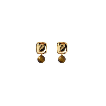 Retro Autumn And Winter Maillard Square Caramel Tigereye Stud Earrings