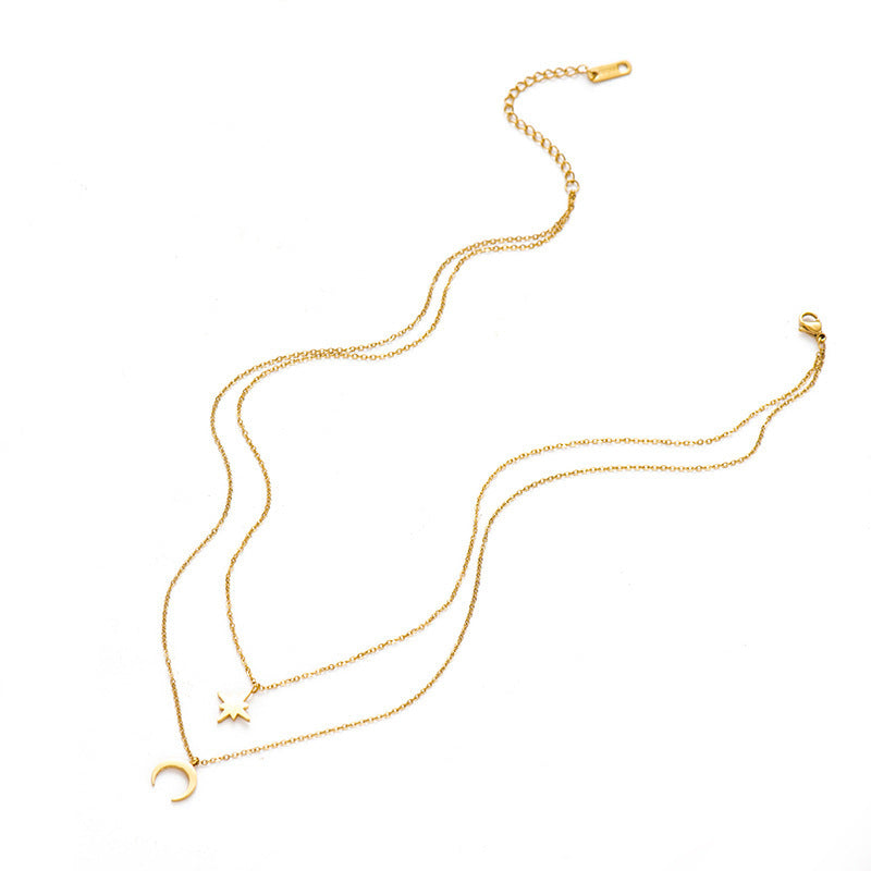 Fine Charm Star Moon Combination Twin Clavicle Chain