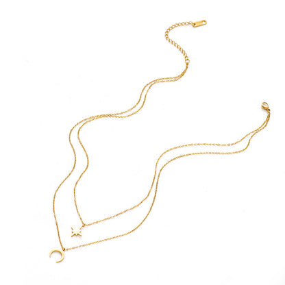 Fine Charm Star Moon Combination Twin Clavicle Chain