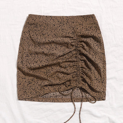 Sexy Mini Drawstring Short Skirt Ladies Leopard Print High Waist Slim One Step Skirt Skirt