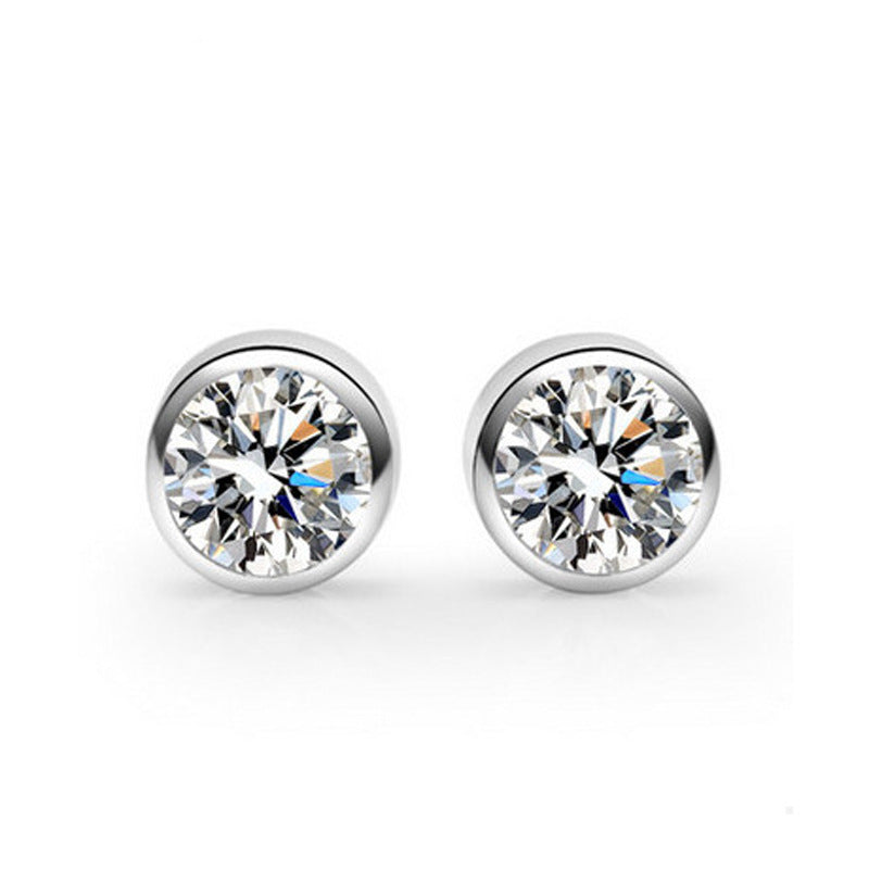 Sterling Silver Round Single Diamond Zircon Earrings