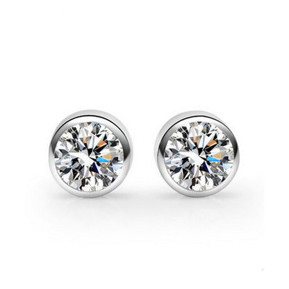 Sterling Silver Round Single Diamond Zircon Earrings