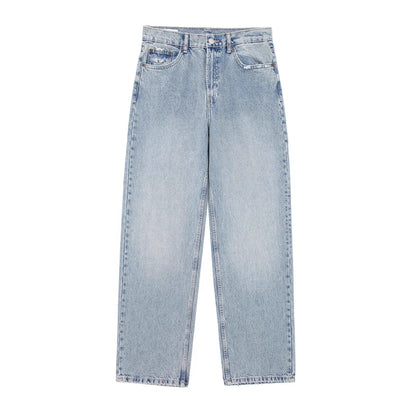 Light Blue Low Waist American Straight Ripped Pants