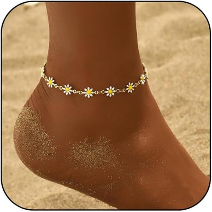 Fashion Personality Anklet White Love Heart Micro Glass Bead Adjustable Foot Ornaments