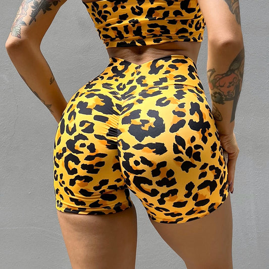 Leopard Print Fitness Sports Yoga Shorts For Women