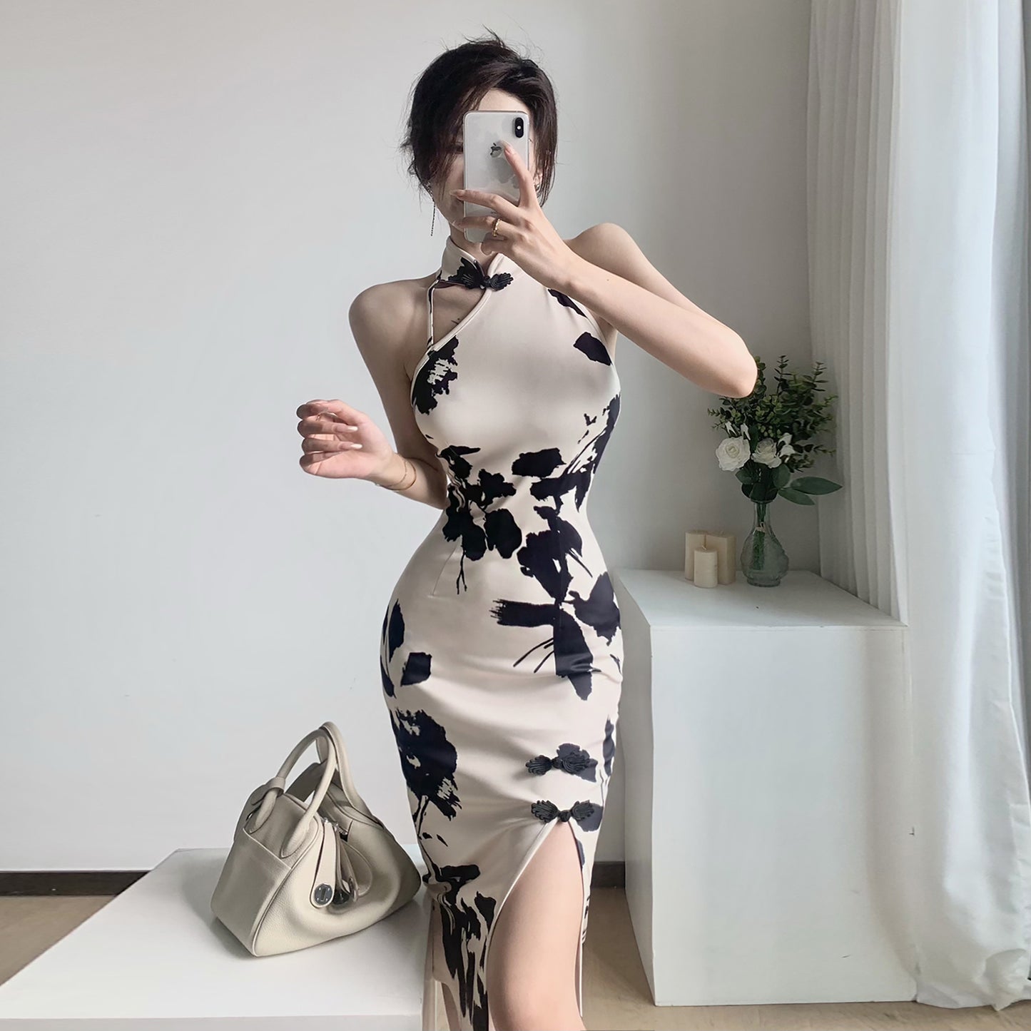 Vintage Elegant Slim Fit Printed Hip Wrap Skirt