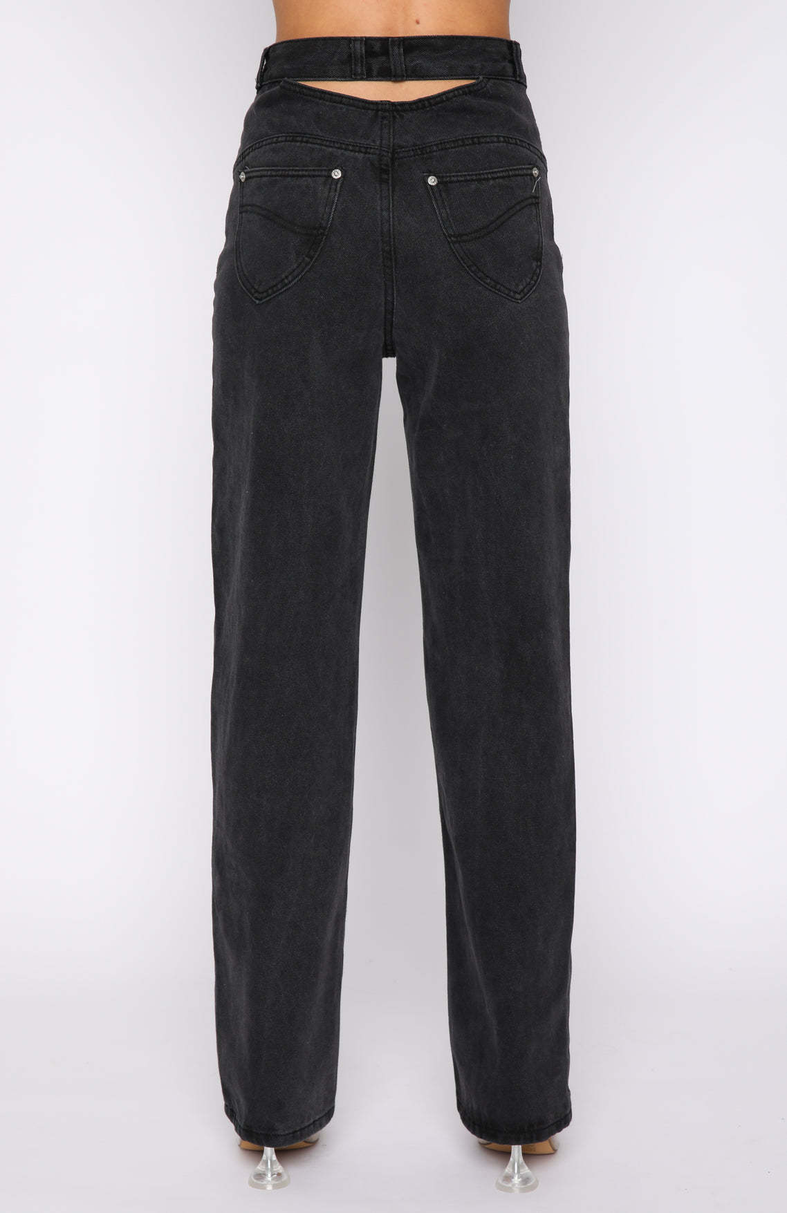 Plain Wash Solid Straight Denim Trousers