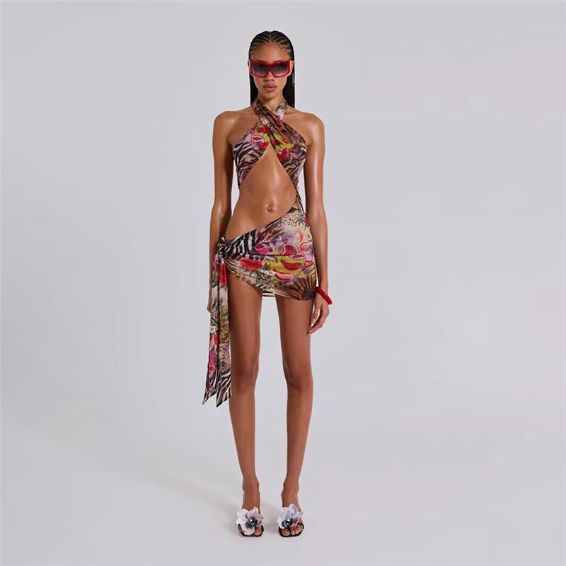 Summer Women's Printed Ribbon Dress