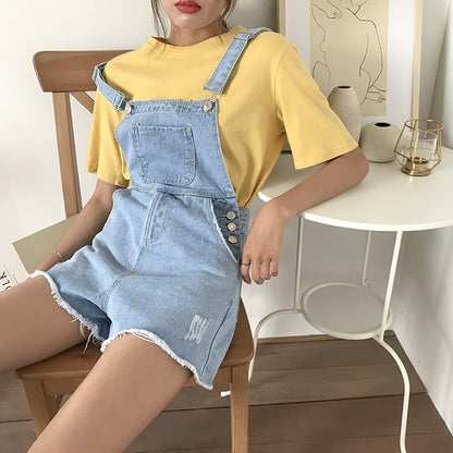 Loose Elastic Strap Denim Shorts Women's Clothing