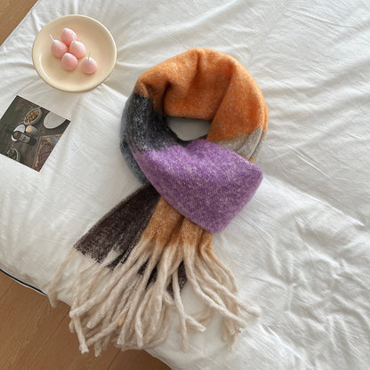 Soft And Thickened Mohair Scarf Women's Color Matching Scarf